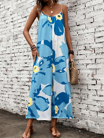 EMERY ROSE Graphic Print Wide Leg Cami Jumpsuit