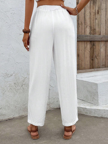 EMERY ROSE Solid Drawstring Waist Slant Pocket Pants