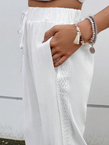 EMERY ROSE Solid Drawstring Waist Slant Pocket Pants