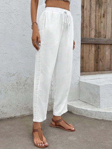 EMERY ROSE Solid Drawstring Waist Slant Pocket Pants