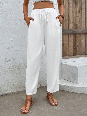 EMERY ROSE Solid Drawstring Waist Slant Pocket Pants