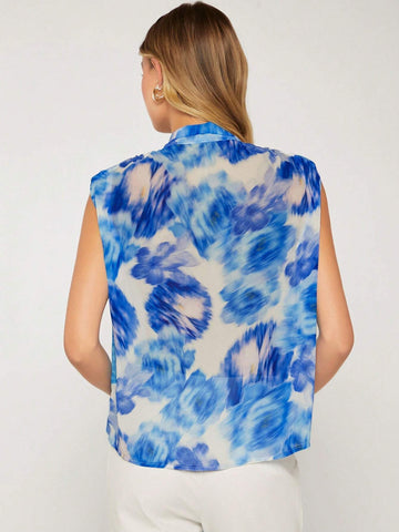 Tie Dye Tie Neck Sleeveless Blouse