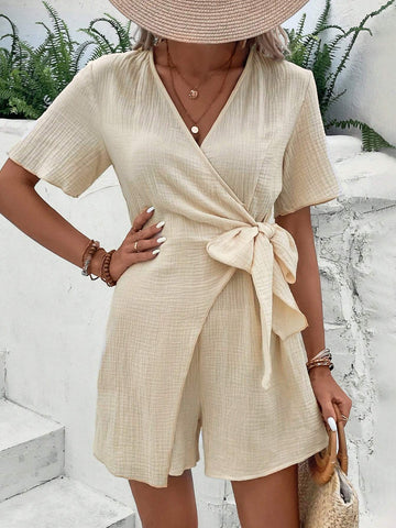EMERY ROSE Solid Knot Side Wrap Romper