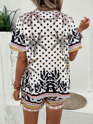 EMERY ROSE Tropical Print Blouse & Shorts