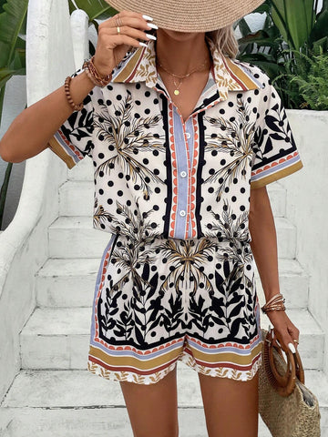 EMERY ROSE Tropical Print Blouse & Shorts