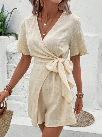 EMERY ROSE Solid Knot Side Wrap Romper