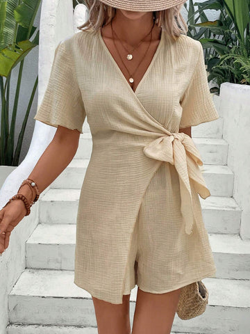 EMERY ROSE Solid Knot Side Wrap Romper