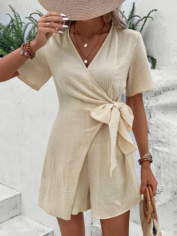 EMERY ROSE Solid Knot Side Wrap Romper