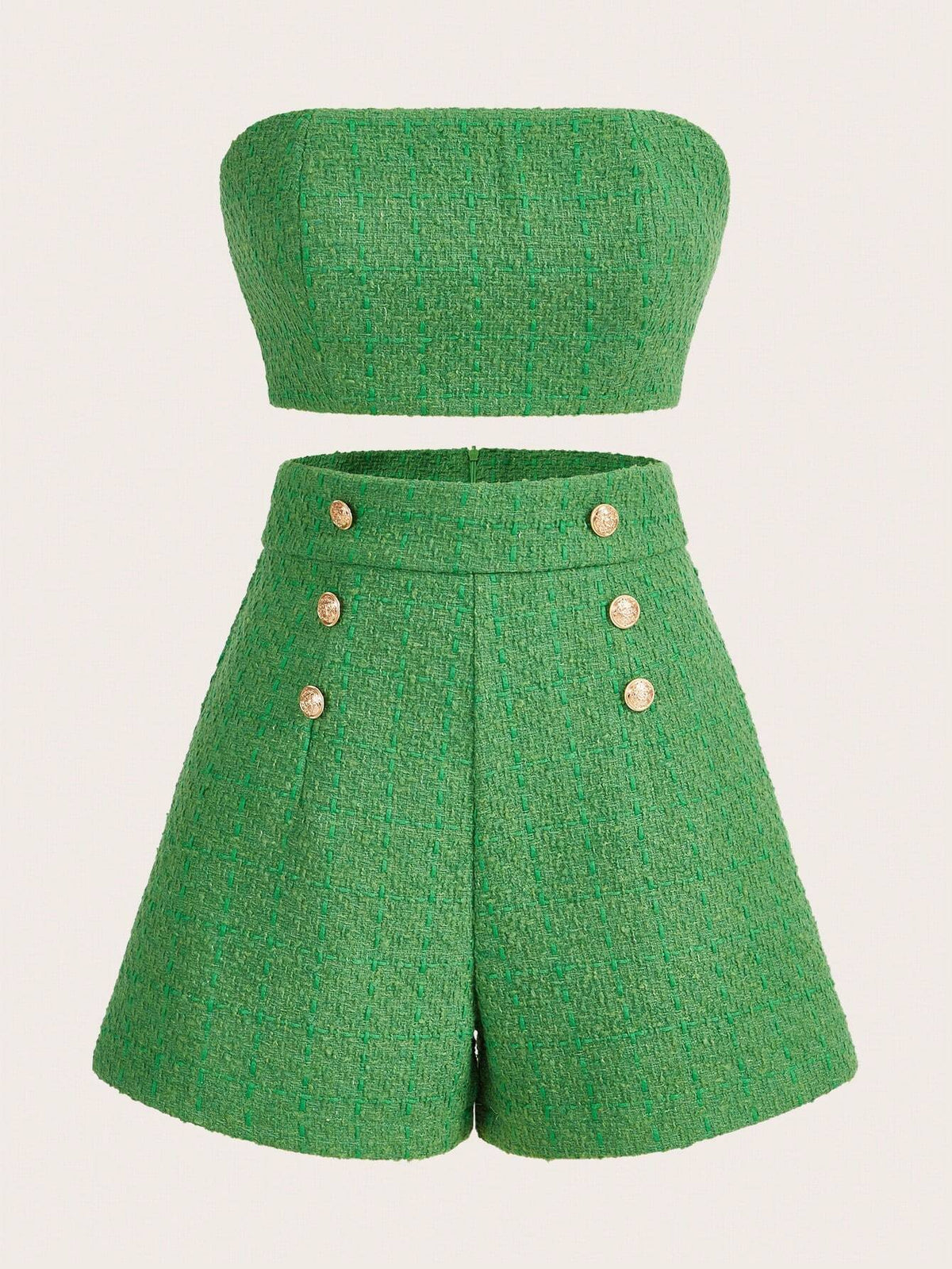 Tweed Tube Top & Button Detail Shorts