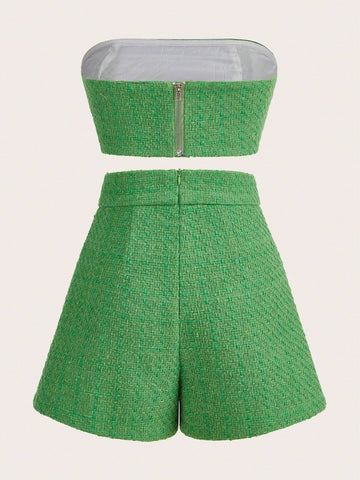 Tweed Tube Top & Button Detail Shorts