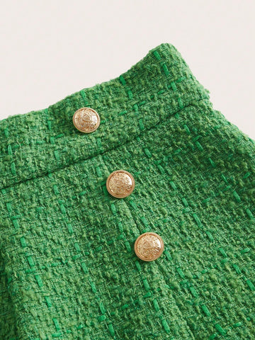 Tweed Tube Top & Button Detail Shorts