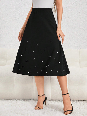 Pearls Beaded High Waist Skirt