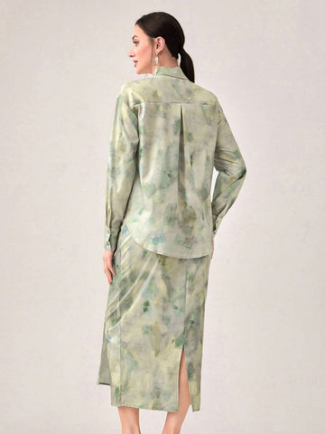 Tie Dye Drop Shoulder Shirt & Knot Side Wrap Skirt