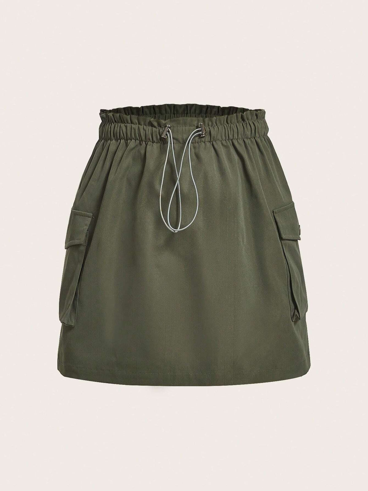 EZwear Paperbag Waist Flap Pocket Side Drawstring Cargo Skirt