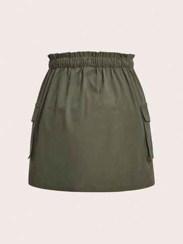 EZwear Paperbag Waist Flap Pocket Side Drawstring Cargo Skirt