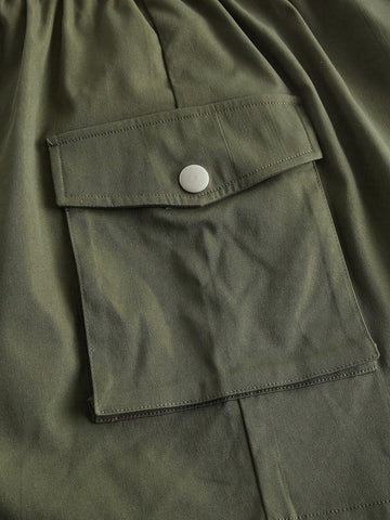 EZwear Paperbag Waist Flap Pocket Side Drawstring Cargo Skirt