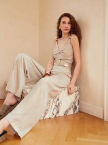 MOTF PREMIUM LINEN VISCOSE BEADED CAMI TOP & PANTS SET
