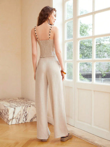 MOTF PREMIUM LINEN VISCOSE BEADED CAMI TOP & PANTS SET