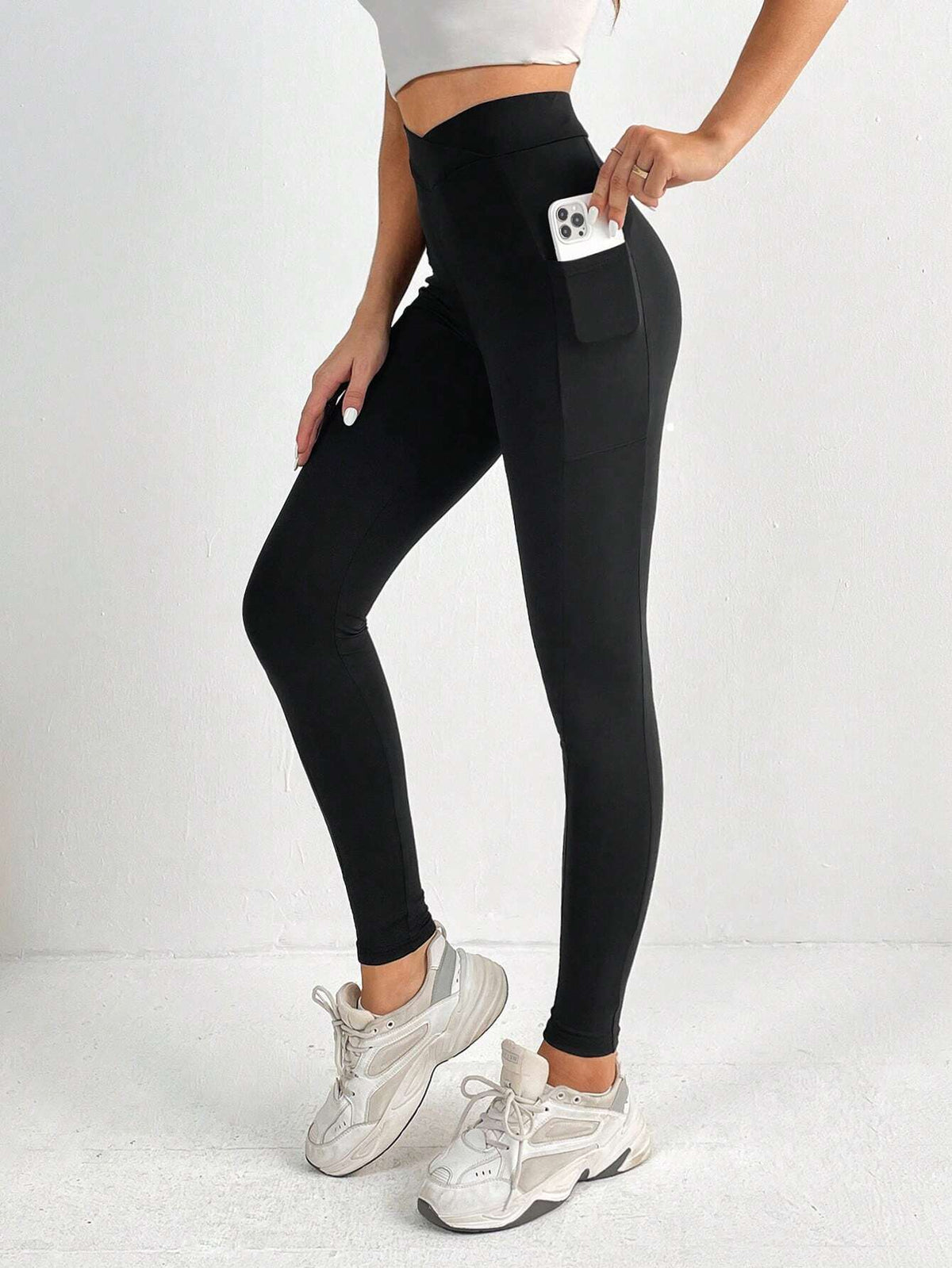 Tall Solid Wideband Waist Leggings With Phone Pocket