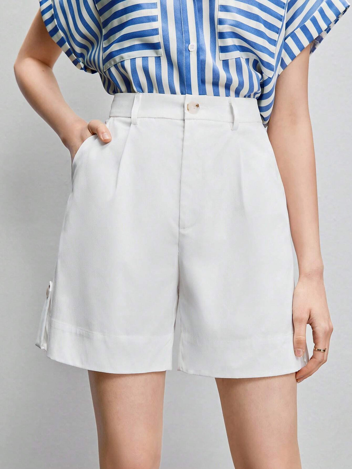 BIZwear Fold Pleated Slant Pocket Shorts