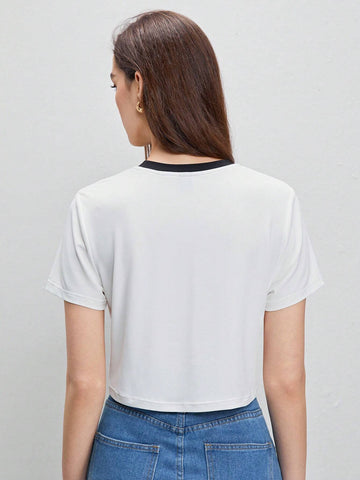 BIZwear Letter Graphic Contrast Trim Tee