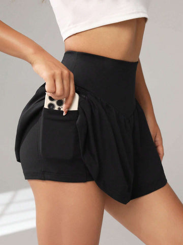 EZwear High Waist Phone Pocket Detail Skort