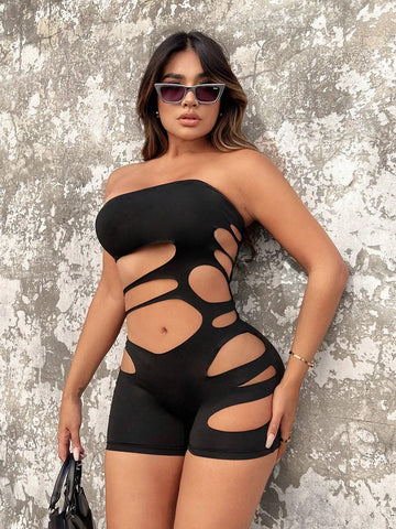 Cut Out Tube Unitard Romper