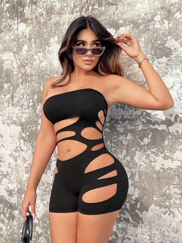 Cut Out Tube Unitard Romper