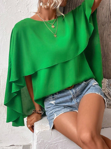 Solid Cloak Sleeve Blouse