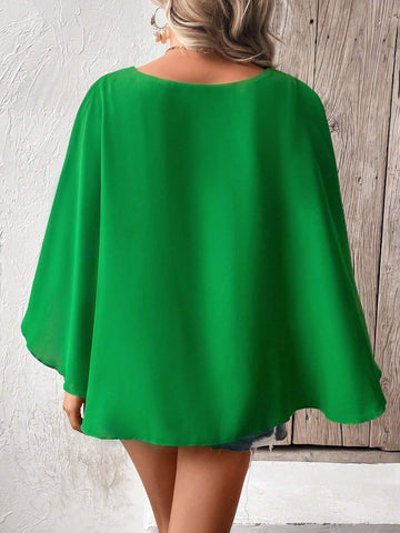 Solid Cloak Sleeve Blouse