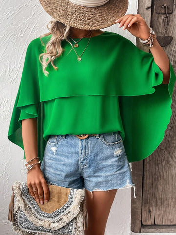 Solid Cloak Sleeve Blouse