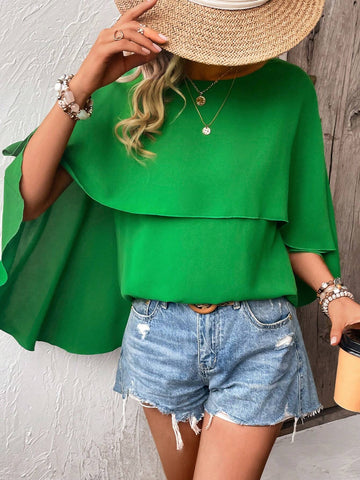 Solid Cloak Sleeve Blouse