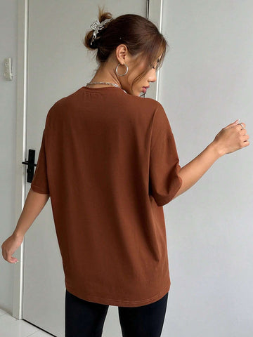 EZwear Letter Embossed Drop Shoulder Tee