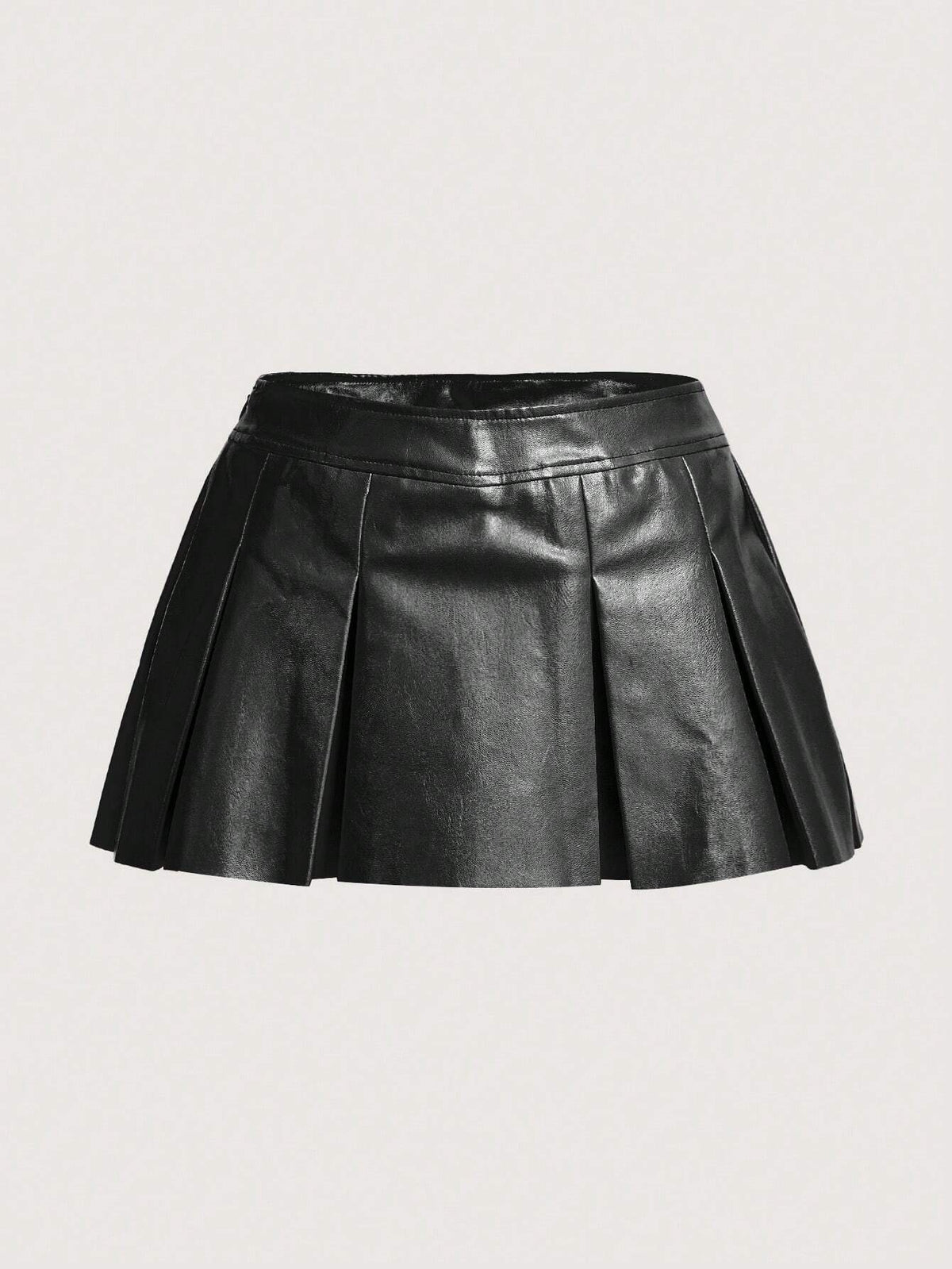 ICON Solid PU Leather Pleated Skirt