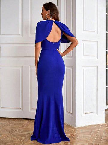 LOVE&LEMONADE Solid Cape Sleeve Mermaid Hem Bridesmaid Dress