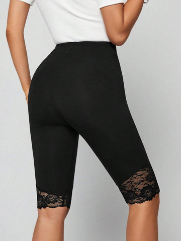 EMERY ROSE Contrast Lace Biker Shorts