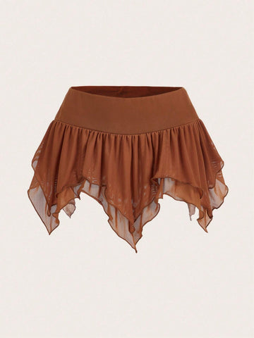 ROMWE PUNK Grunge Solid Asymmetrical Hem Skirt