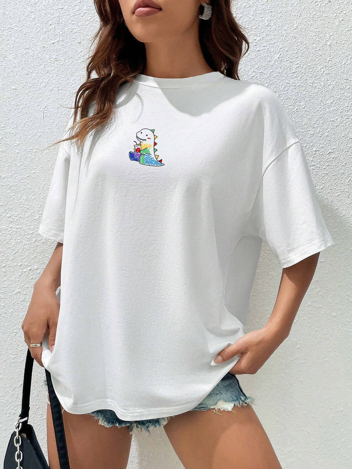 EZwear Cartoon Graphic Drop Shoulder Oversized Tee