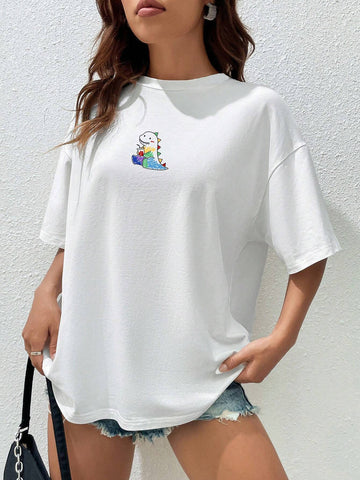 EZwear Cartoon Graphic Drop Shoulder Oversized Tee