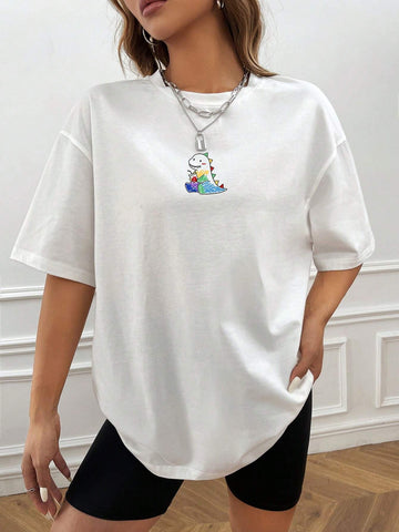EZwear Cartoon Graphic Drop Shoulder Oversized Tee