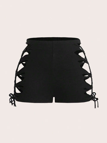 ICON Cut Out Drawstring Side Lace Up Side Biker Shorts
