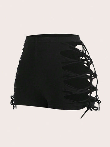 ICON Cut Out Drawstring Side Lace Up Side Biker Shorts