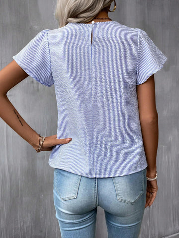 Floral Embroidery Butterfly Sleeve Blouse