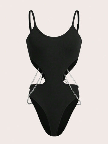 Chain Detail Cut Out Cami Bodysuit