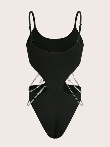 Chain Detail Cut Out Cami Bodysuit
