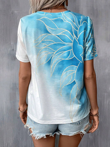 EMERY ROSE Floral Print Ombre Tee