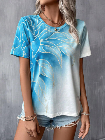 EMERY ROSE Floral Print Ombre Tee