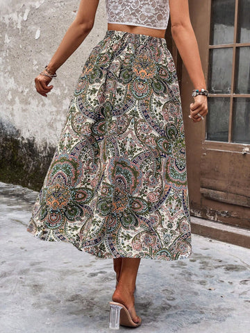 EMERY ROSE Paisley Print Slant Pocket Skirt