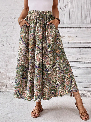 EMERY ROSE Paisley Print Slant Pocket Skirt