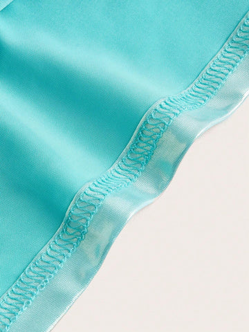 Metallic Cut Out One Shoulder Bodysuit & Drawstring Bodycon Skirt